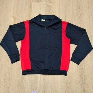 Vintage 70s Lifa Nylon 1/4 Zip Pullover Navy Red Long Point Collar Norway Men XL